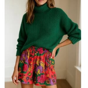 Vintage 90s 100% Silk Baroque Floral Scroll Shorts Rare Statement Piece Small